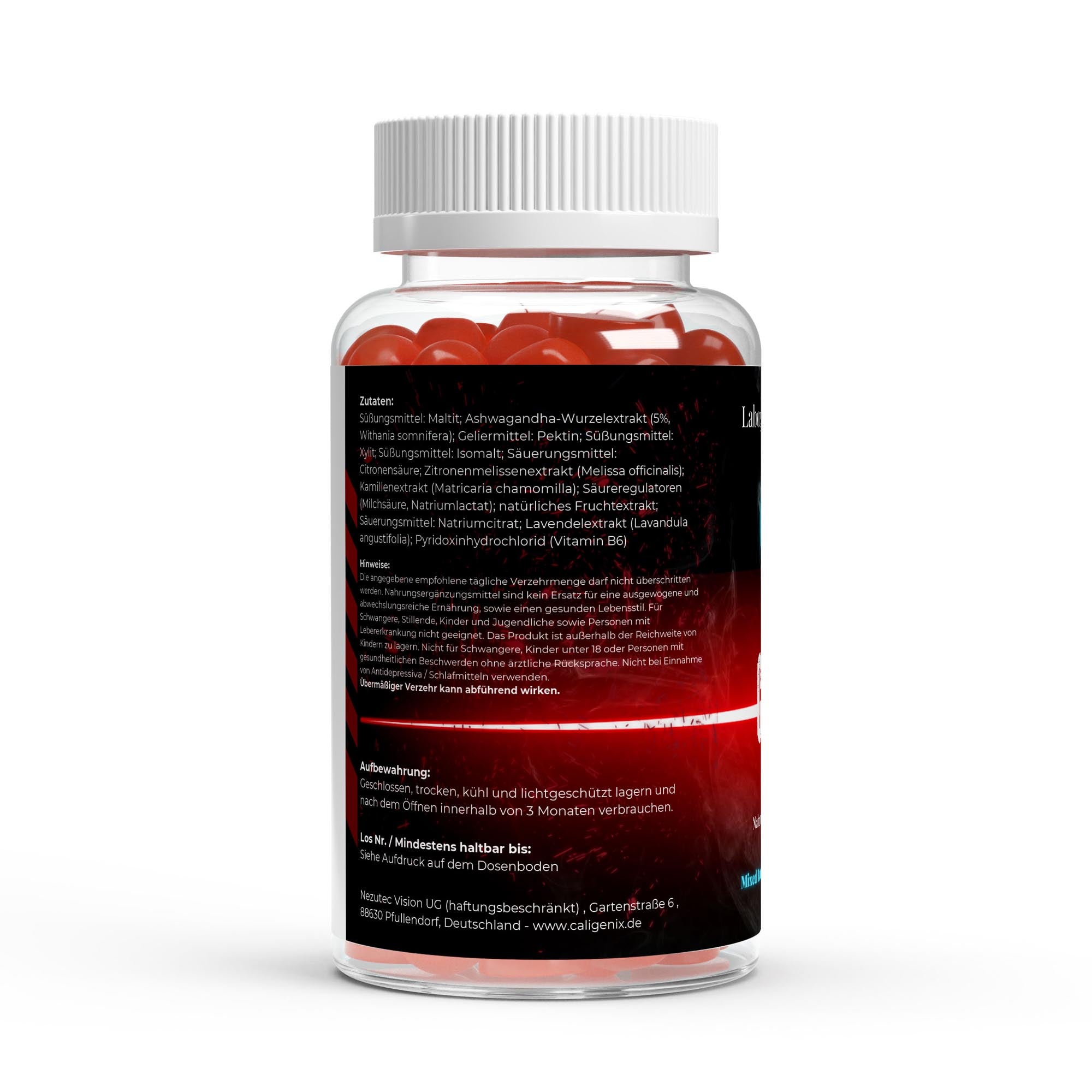 Caligenix Zutatenliste und Warnhinweise der Ashwagandha-Gummies vegan