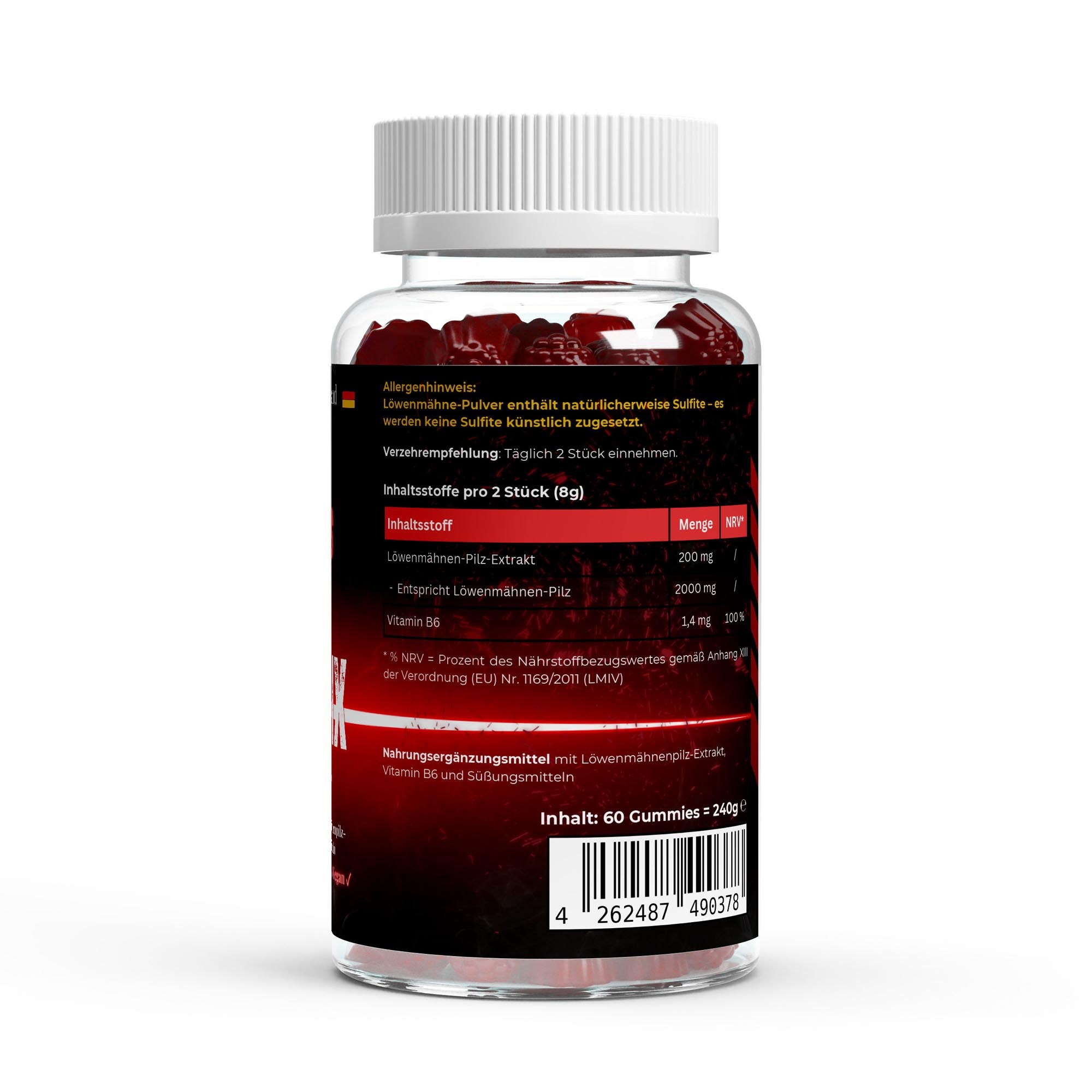 Nährwerttabelle Löwenmähne Gummies Caligenix vegan