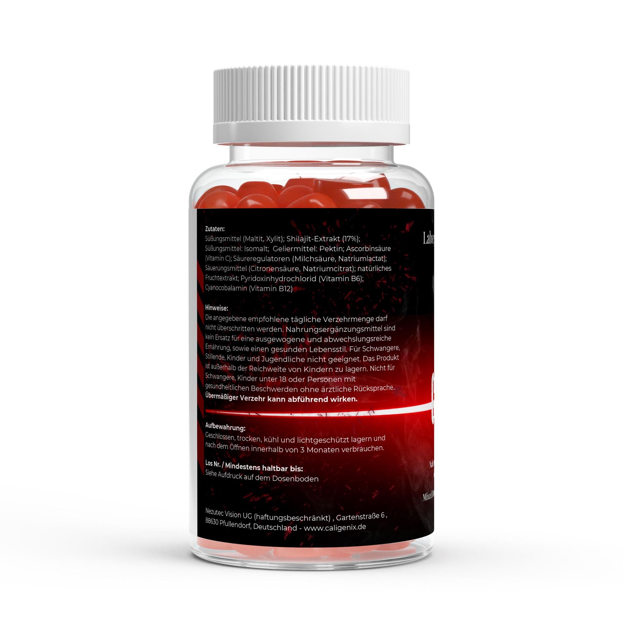 Nährwerttabelle der Caligenix Shilajit Gummies vegan