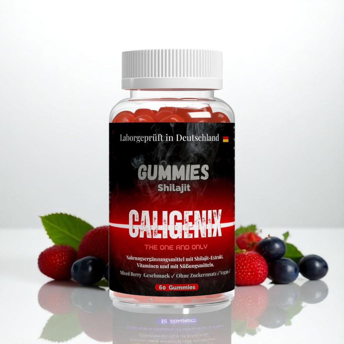  vegane Caligenix Shilajit Gummis Vorne