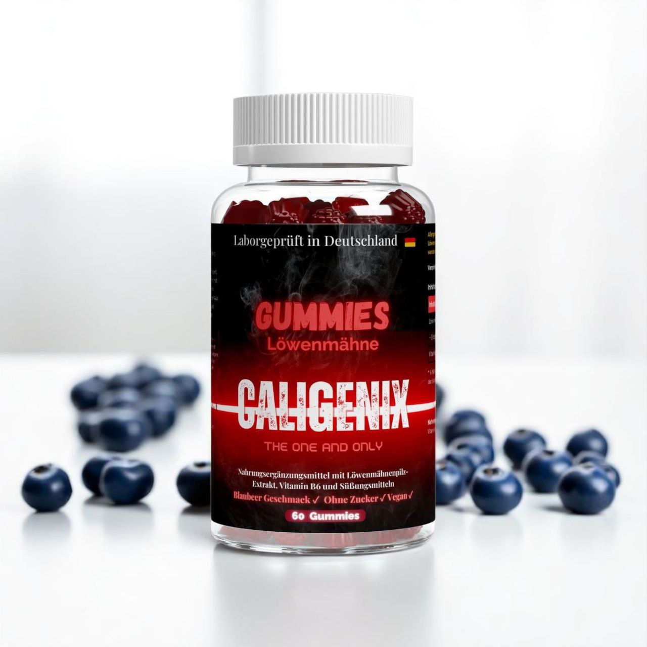 vegane Caligenix Löwenmähne Gummies Frontalansicht