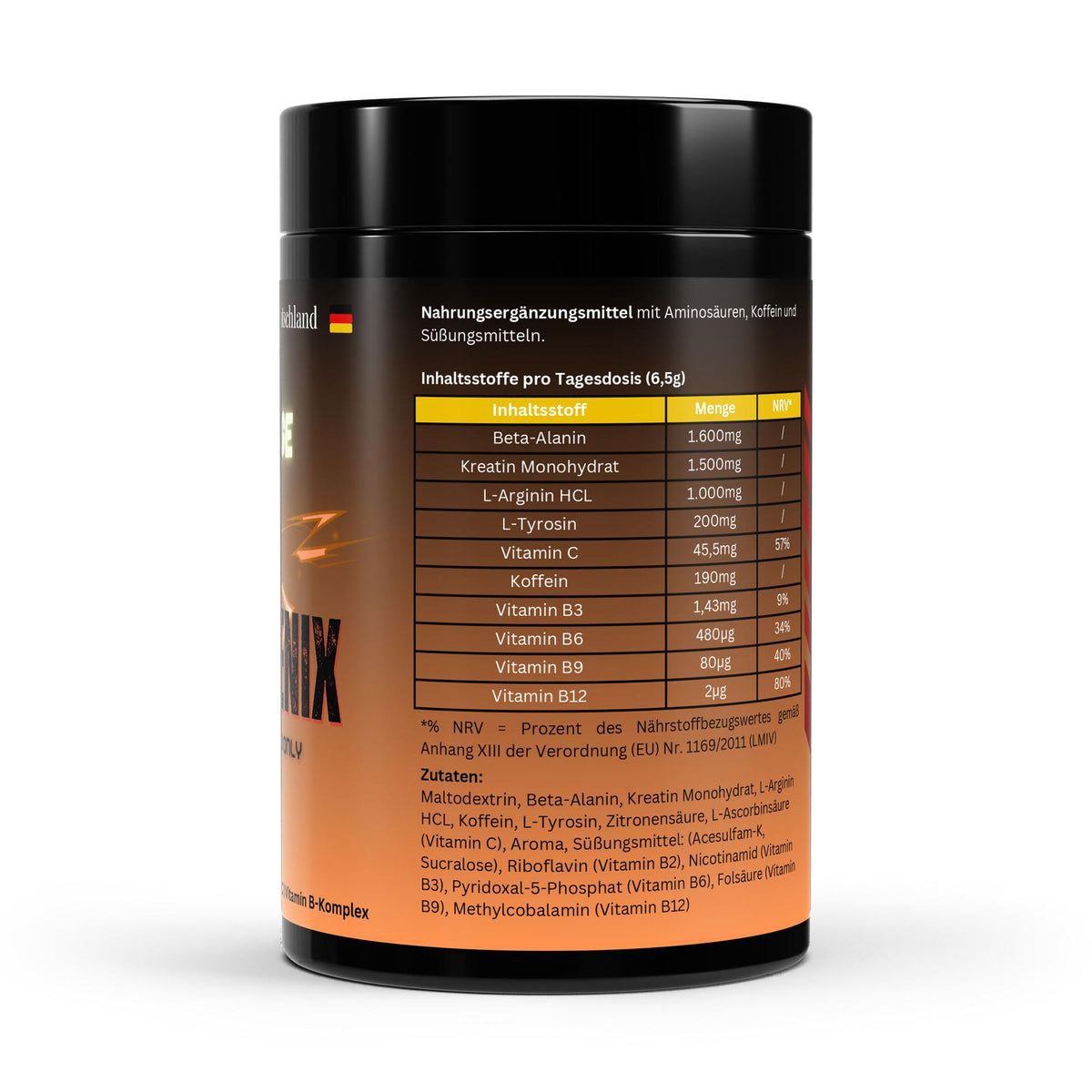Caligenix Pre Booster orange mit B6 B9 B12 Nährwerttabelle      