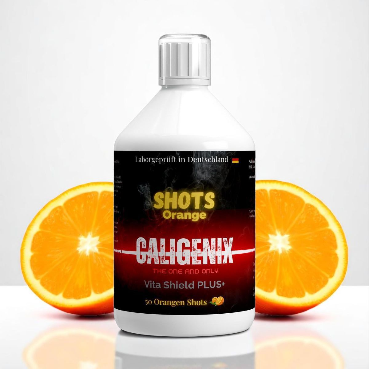 caligenix Vita Shield PLUS+ Shots - Fresh Orange - 500ml vegan frontalansicht